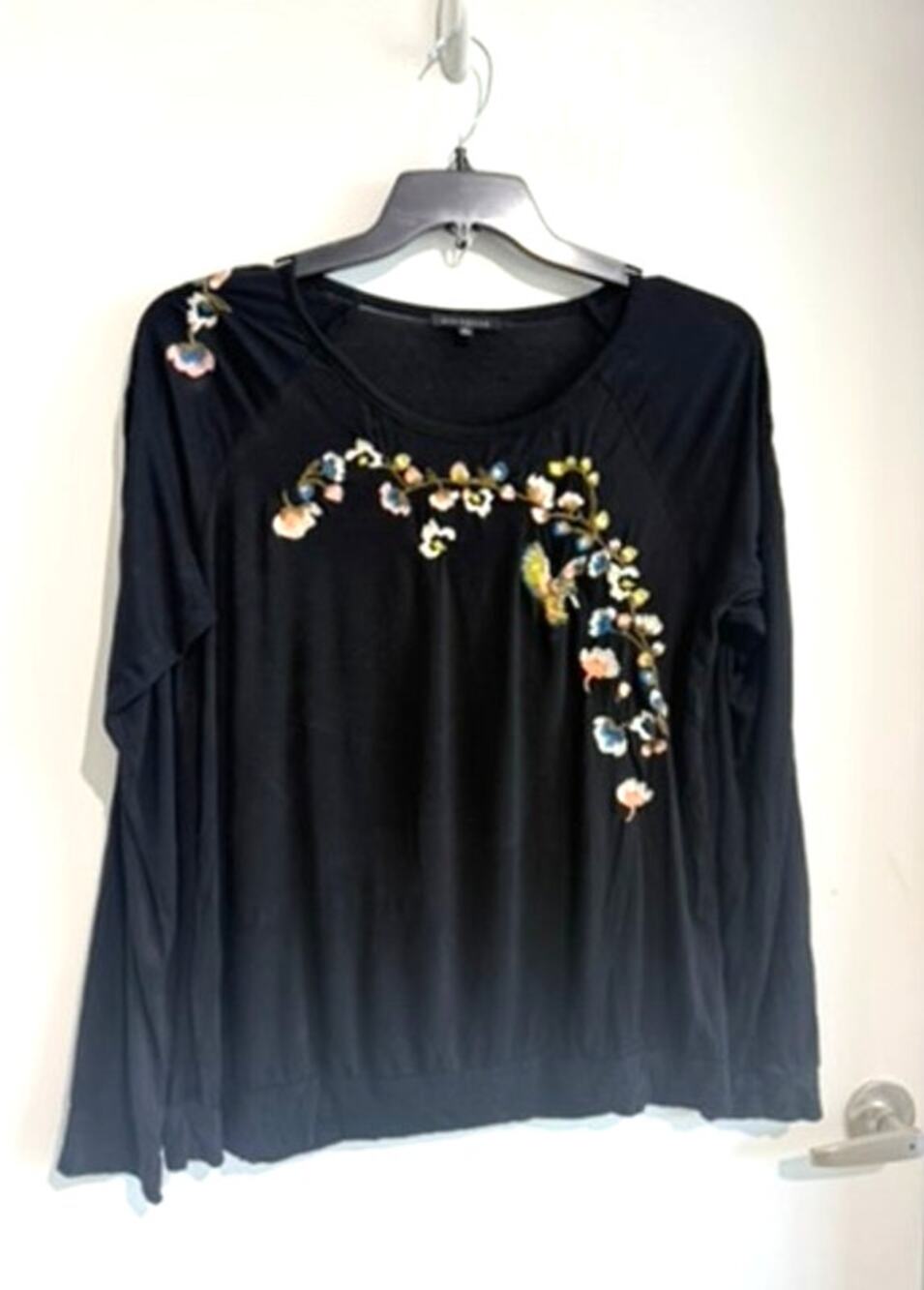 Staccato Womens Boho Top Soft jersey Black Bird Floral Embroidery  Size-XL